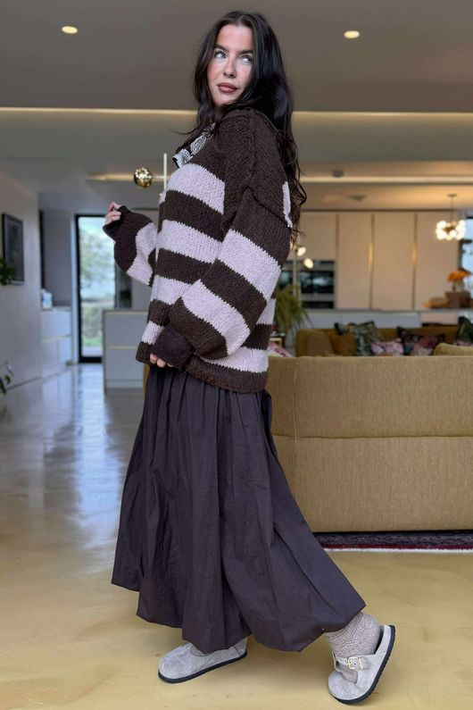 Big Softie Block Stripe Cobain Knit Chocolate Rose